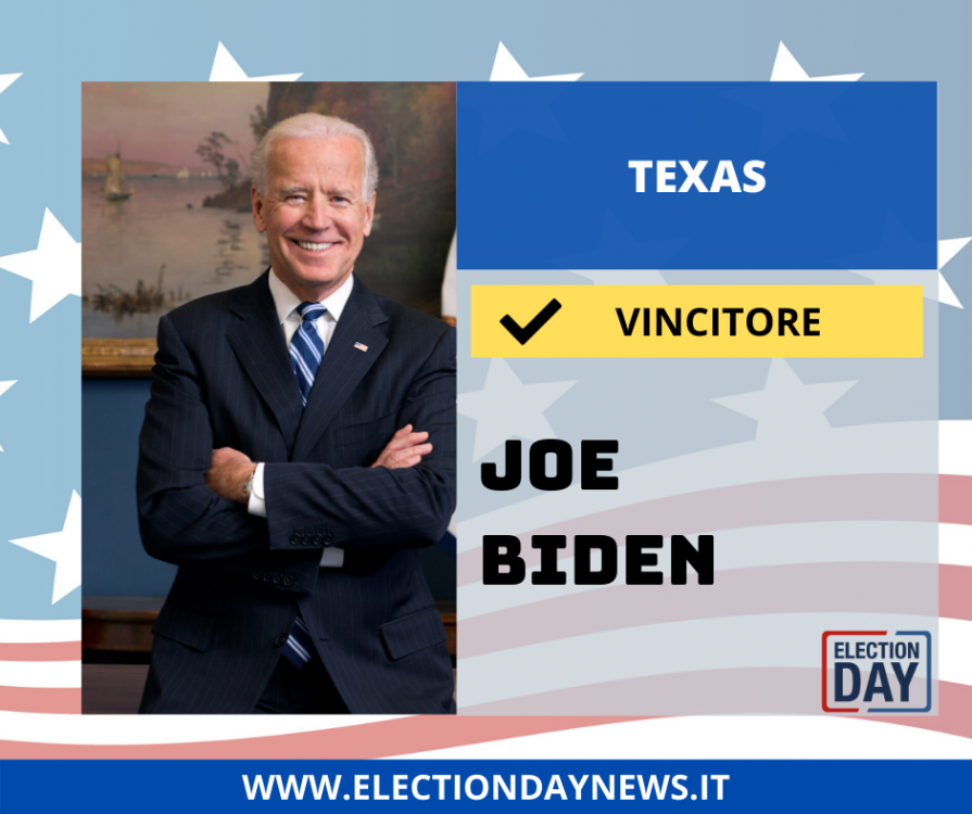 L'immagine può contenere: 1 persona, il seguente testo "TEXAS VINCITORE JOE BIDEN ELECTION DAY"