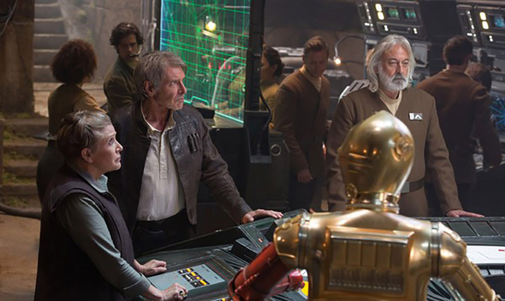 Andrew Jack, right, appeared in "Star Wars: Episode VII - The Force Awakens," alongside Carrie Fisher and Harrison Ford.